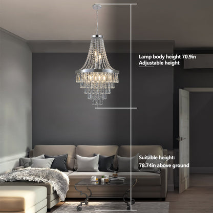 20" K9 Crystal Chandelier | 11-Light Modern Pendant with Adjustable Height 33"–71" — Chrome or Gold, Living Room, Dining Room & Staircase