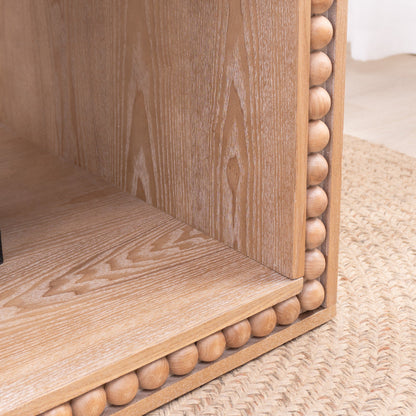 Rustic Beaded Edge Coffee Table with Open Storage Shelf | 47.6" Farmhouse Center Table — Natural Wood Finish
