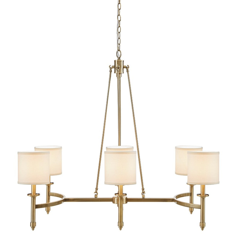6-Light Drum Shade Chandelier | Bedford Collection Transitional Ceiling Light with Curved Frame — Chrome or Gold, 39.25" Wide