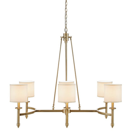 6-Light Drum Shade Chandelier | Bedford Collection Transitional Ceiling Light with Curved Frame — Chrome or Gold, 39.25" Wide