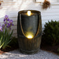 Rustic Barrel Outdoor Water Fountain with LED Lights | Resin Farmhouse Waterfall Fountain for Patio, Porch & Yard