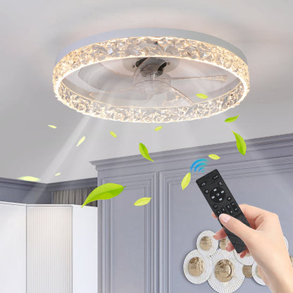 20" Flush Mount Ceiling Fan with LED Light – Crystal Ring Design, Remote Control & Dimmable 3CCT | Bedroom & Living Room