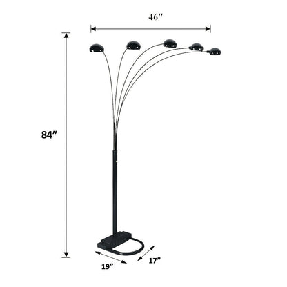 5-Arm Arc Floor Lamp – Adjustable Dome Heads, 3-Way Switch & Tip-Resistant Base | Black, Gold, Nickel & White