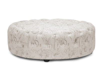 Baxton Studio Cardiff Beige Script Print Modern Tufted Ottoman