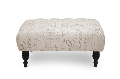 Baxton Studio Keswick Beige Script Print Modern Tufted Ottoman
