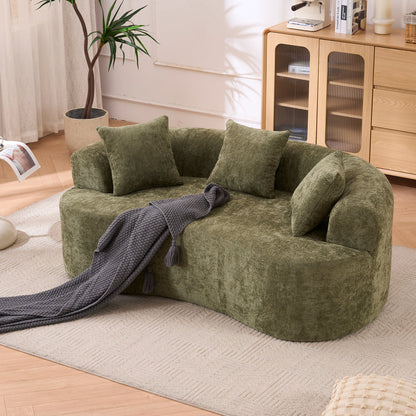 Crescent Sectional Sofa | No-Assembly Chenille 2-Seater with Low-Back Deep Cushions & Self-Inflating Foam — Green / Gray