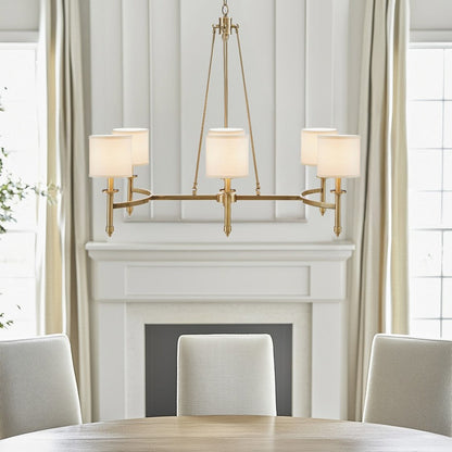 6-Light Drum Shade Chandelier | Bedford Collection Transitional Ceiling Light with Curved Frame — Chrome or Gold, 39.25" Wide