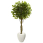 4.5'Ficus Artificial Tree in White Oval Planter UV Resistant (Indoor/Outdoor)