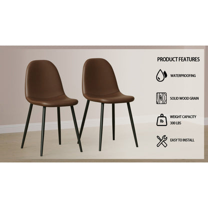 Mid-Century Dining Chairs Set of 4 | Spoon-Back Upholstered Seats & Black Metal Legs — Brown / Grey