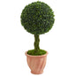 2'Boxwood Ball Topiary Artificial Tree in Terracotta Planter UV Resistant (Indoor/Outdoor)