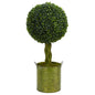 2'Boxwood Ball Topiary Artificial Tree in Green Tin UV Resistant (Indoor/Outdoor)