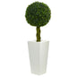 2.5'Boxwood Ball Topiary Artificial Tree in White Tower Planter UV Resistant (Indoor/Outdoor)