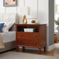 Farmhouse Nightstand with Charging Station | 2 Drawers & Open Shelf | Fluted Side Table with Solid Wood Legs