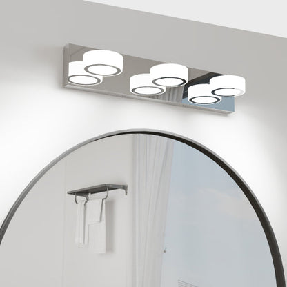 LED Vanity Light Fixture | 3/4/5/6/7-Light Chrome Bathroom Wall Sconce with 360° Rotatable Heads & Frosted Acrylic Shade — Dimmable, 36W