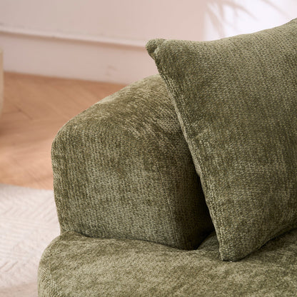 Crescent Sectional Sofa | No-Assembly Chenille 2-Seater with Low-Back Deep Cushions & Self-Inflating Foam — Green / Gray