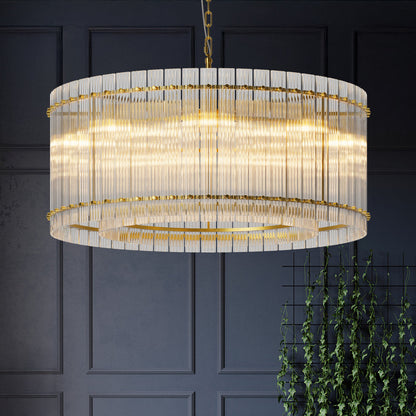 Water Ripple Crystal Glass Chandelier | 8/10-Light Modern Handmade Corrugated Glass Ceiling Light — Black or Gold, Round or Rectangular
