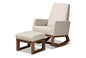 Baxton Studio Yashiya Mid-century Retro Modern Light Beige Fabric Upholstered Rocking Chair and Ottoman Set