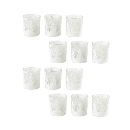 Frosted Votive Candle Holder with Snowy Forest (Set of 12)