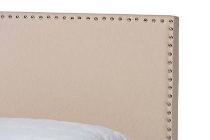 Baxton Studio Ramon Modern and Contemporary Beige Linen Fabric Upholstered Full Size Panel Bed with Nailhead Trim