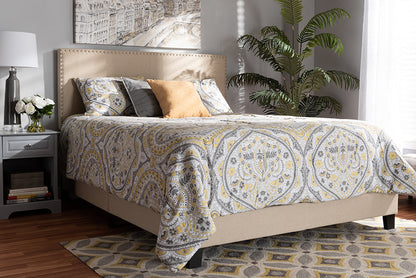 Baxton Studio Ramon Modern and Contemporary Beige Linen Fabric Upholstered Full Size Panel Bed with Nailhead Trim