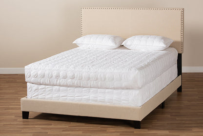 Baxton Studio Ramon Modern and Contemporary Beige Linen Fabric Upholstered Full Size Panel Bed with Nailhead Trim