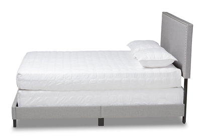 Baxton Studio Ramon Modern and Contemporary Grey Linen Fabric Upholstered Full Size Panel Bed with Nailhead Trim