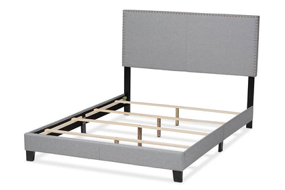 Baxton Studio Ramon Modern and Contemporary Grey Linen Fabric Upholstered Full Size Panel Bed with Nailhead Trim
