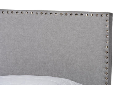 Baxton Studio Ramon Modern and Contemporary Grey Linen Fabric Upholstered Full Size Panel Bed with Nailhead Trim
