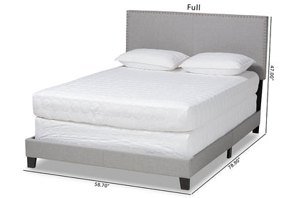 Baxton Studio Ramon Modern and Contemporary Grey Linen Fabric Upholstered Full Size Panel Bed with Nailhead Trim