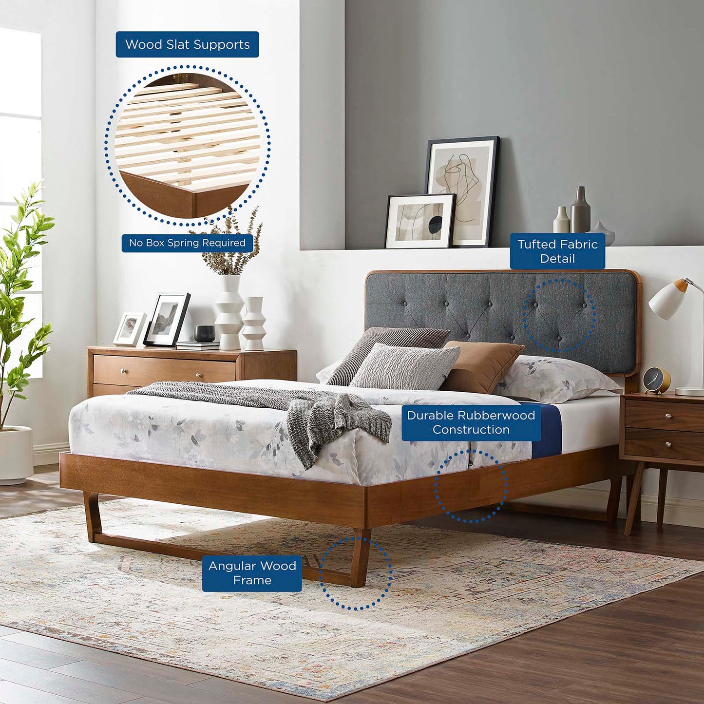 Bridgette Wood Queen Platform Bed With Angular Frame by Modway