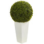 28" Boxwood Topiary Ball Artificial Plant in White Tower Planter