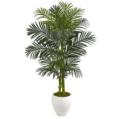 56" Golden Cane Artificial Palm Tree in White Planter