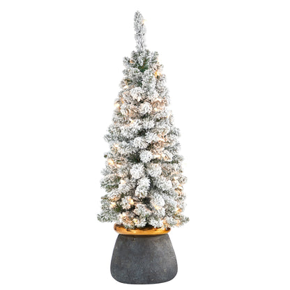 40' Flocked Pencil Artificial Christmas Tree w/ 50 Clear Lights & 132 Bendable