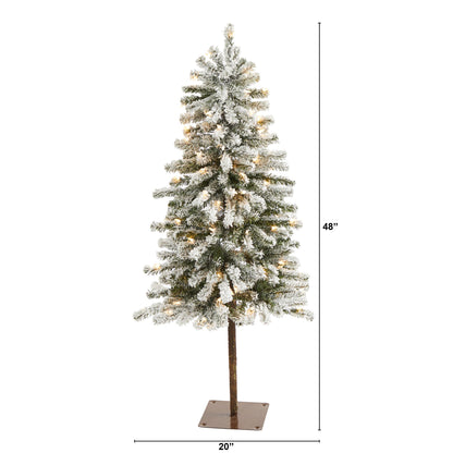 4' Flocked Alpine Christmas Artificial Tree w/100 Lights/ 260 Bendable Branches