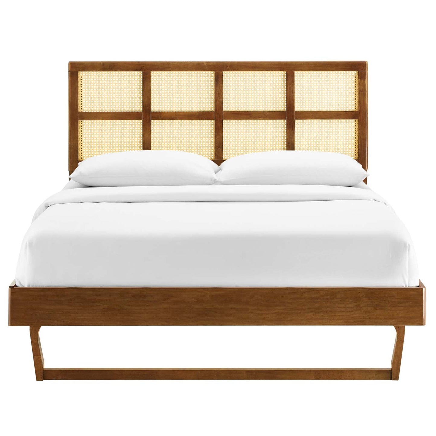 Sidney Cane and Wood Full Platform Bed With Angular Legs by Modway