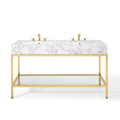 Kingsley 60" Gold Stainless Steel Bathroom Vanity by Modway