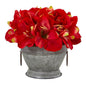 Amaryllis Arrangement in Vintage Bowl with Copper Trimming