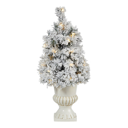 28' Flocked Artificial Christmas Tree with 30 Clear LED Lights in White Urn