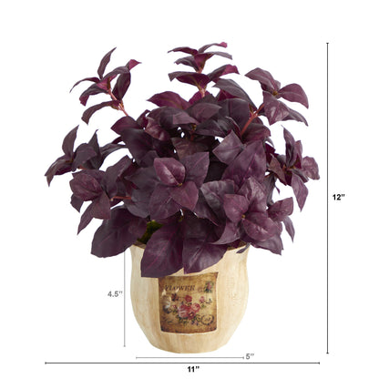 12" Basil Artificial Plant in Decorative Planter