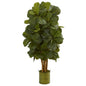 4.5' Fiddle Leaf Artificial Tree in Green Tin Planter