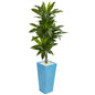 5' Dracaena Artificial Plant in Turquoise Tower Vase