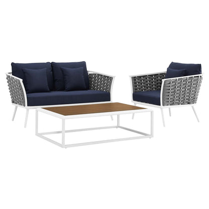 Stance 3 Piece Outdoor Patio Aluminum Sectional Sofa Set by Modway