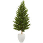 5' Olive Cone Topiary Artificial Tree in White Planter UV Resistant