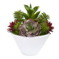 16"  Succulent Garden Artificial Plant in White Bowl Vase
