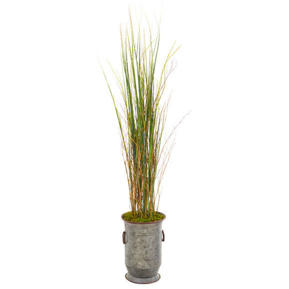 45" Grass and Bamboo Artificial Plant in Vintage Metal Planter