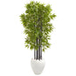 5' Bamboo Artificial Tree With Black Trunks In White Planter Uv Resistant