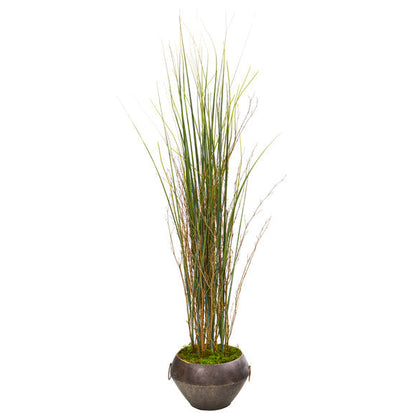 41" Grass and Bamboo Artificial Plant in Metal Bowl