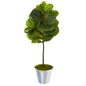3.5' Fiddle Leaf Artificial Tree in Tin Bucket (Real Touch)