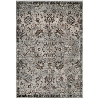 Hana Distressed Vintage Floral Lattice 5x8 Area Rug by Modway