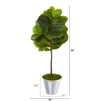 3.5' Fiddle Leaf Artificial Tree in Tin Bucket (Real Touch)
